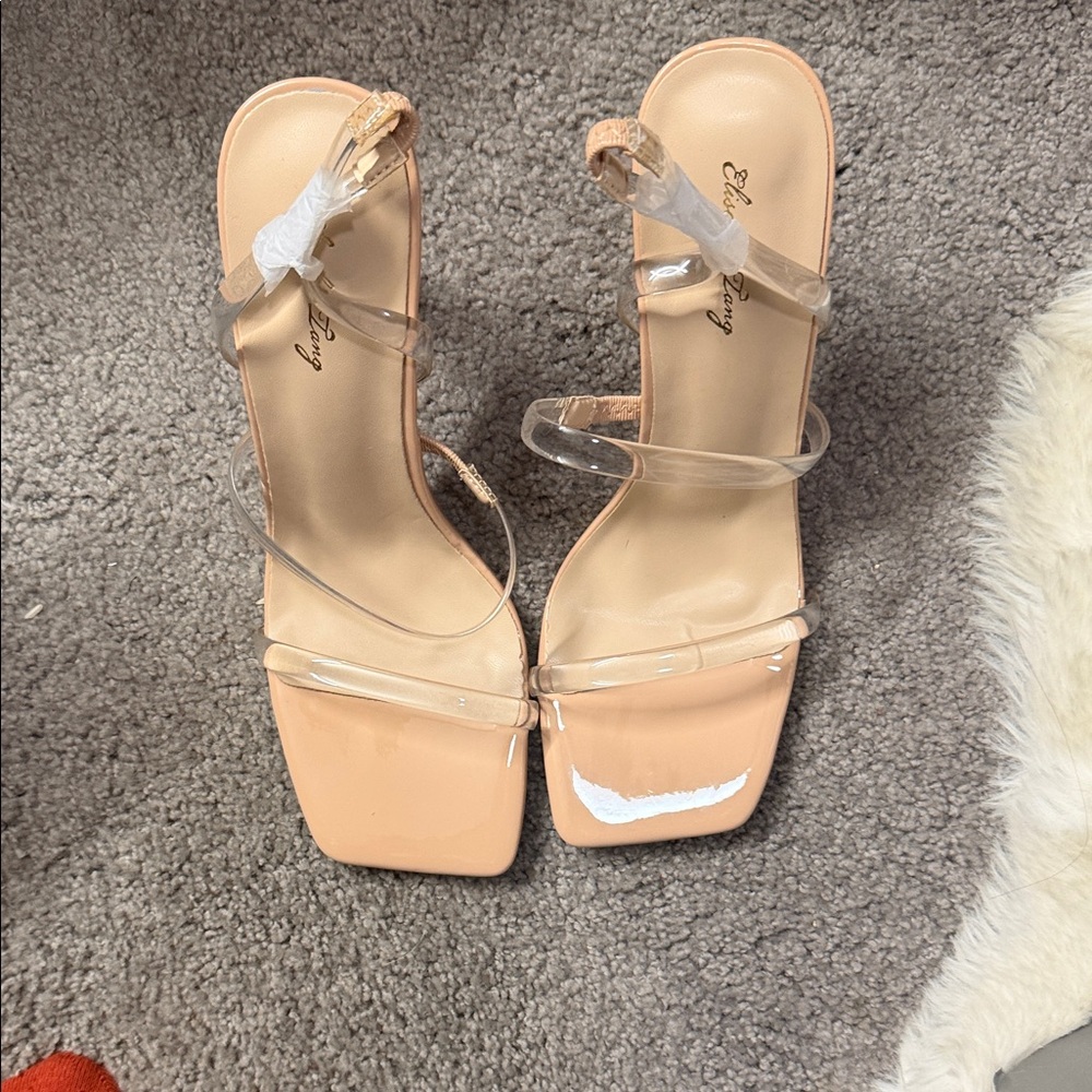 BAMBOO Nude and Clear Strappy Heels
